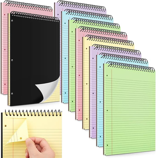 10 Packs 8.5" x 11" Top Spiral Notebook with 3 Hole Punched Legal Pads College Ruled Notepad 50 Sheets Hard Cardboard Paper Wirebound Notepad for Office School Business (Multicolor)