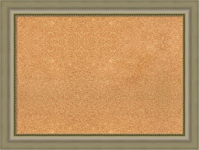 Amanti Art Natural Cork Board for Wall, 25x33 Vision Board with Silver Wood Frame, Medium Corkboard Office Decor for Home Organization, Traditional Corkboard Pinboard to display items for home