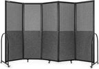 Folding Room Partition,Freestanding Privacy Divider,Portable Office Divider Wall,Commercial Space Partition Screen,Perforated Felt Panel Design,10'6"W x 6'7"H,5 Panel,Dark Grey