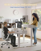 YIHAYO Electric Standing Desk with Drawers, 48 x 24 Inches Adjustable Desk with Storage Shelf, Stand Up Desk with Splice Board, Computer Table for Home Office,White Frame/White Top