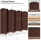 DURASPACE 8 Panel Room Divider, 6ft Tall Folding Privacy Screen, 360°Rotation, Hand-Woven Freestanding Wood Partition for Room Separation
