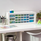 IRIS USA Plastic Drawer Storage Organizer, 26-Drawer Teacher Toolbox Bead Small Parts Organizer Cabinet for Hardware Crafts Nuts Bolts Tools Sticker Home Business Scrapbook Art Hobby Garage - White