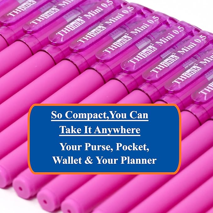 THINK2MASTER [24 Pens - Pink Ink Think2 0.5mm Pocketable Mini Gel Pens. (24 Pink) Fine Point Small Rollerball Pens with Smooth Quick Drying Ink.
