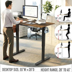 SHW 55 x 28 Inches Electric Height Adjustable Standing Desk with Drawer and Memory Preset, Rustic Brown