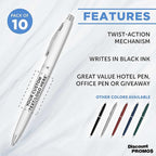 DISCOUNT PROMOS Custom Langham Ballpoint Ink Pen - Set of 10 Writing Pens for Work - Cool Pens for Writing, Black Ink, White