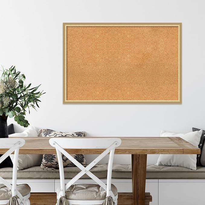 Amanti Art Natural Cork Board for Wall, 26x38 Vision Board with Gold Frame, Large Corkboard Office Decor for Home Organization, Casual Corkboard Pinboard to display items for home organization