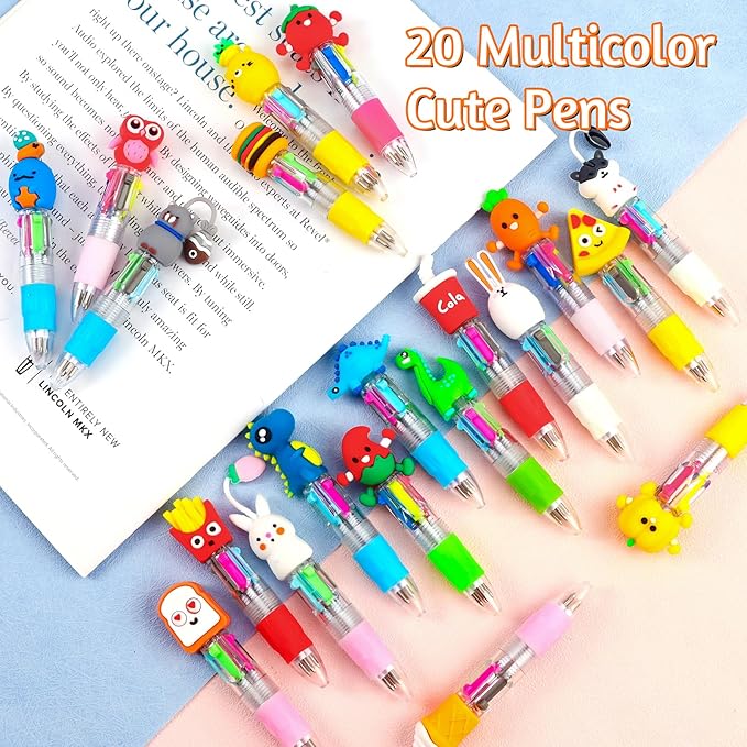 20Pcs Mini Multicolor Pens in One 4-in-1 Cute Pens Bulk for Kids, Fun Kawaii Ballpoint Pen for Birthdays and Children's Party Favors Gifts, Teacher School Supplies