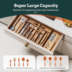 Silverware Organizer Large, Magnetic Connected Expandable 13 Slots Silverware Drawer Organizer From 21 to 37.4 Inches, Adjustable Flatware and Cutlery Holder, Bamboo Utensil Tray for Kitchen Acacia