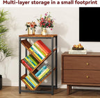 IBUYKE 5 Tier Tree Bookshelf, Small Desktop Bookshelf with Storage Organizer,for Books/CDs/Movies,Desk Display Bookcase for Bedroom Living Room,Rustic Brown,TBC003H