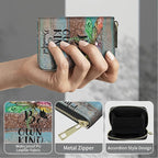 BWEGRHE Cute Credit Card Holder with Zipper, Dragonfly Glitter Wood RFID-Blocking Card Case Small Wallet for Women Men, Multi-slot Card Organizer Case Travel Accordion Wallet