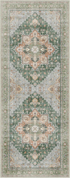 GENIMO 2x10 Runner Rugs for Hallway, Machine Washable Non Slip Vintage Rugs, Low Pile Lightweight Soft Print Rug for enrtyway, Corridor, Home Office, Kitchen,Sage Green