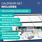 Large Dry Erase Calendar for Wall, 48" x 74" - Undated, Yearly, Reusable - Full 12 Month Year - Includes Markers, Eraser & Accessories