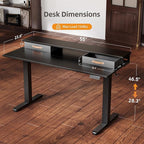 Claiks Electric Standing Desk with 2 Drawers, Adjustable Standing Desks with Storage, Height Adjustable Stand up Desk for Home Office with 2 Hooks,55 Inch Black