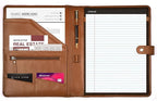 LEATHER VILLAGE Portfolio Professional Organizer – Carbon Fiber Genuine Leather Padfolio Resume Folder for A4 Letter Pad with Pen Holder, Business Card Slots & Writing Pad – Ideal for Men & Women-Tan