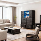 EnHomee Dresser for Bedroom with Charging Station & LED Light, Large Dresser for Hallway, Living Room, Entryway, Metal Frame, Black Dressers & Chest of Drawers, 50.6" H x 37.8" W x 11.8" D