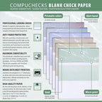 Compuchecks Check on Top Blank Check Paper - 2500 Pack, Quick-Books & Laser Printer Compatible - Security Business Checks with Voucher - 8.5" x 11" Steel Blue Pinstripe