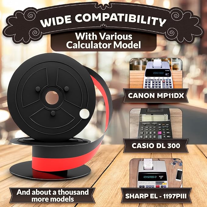 12-Pack Canon Calculator Ribbon Red/Black – 18ft x 0.5in Sharp EL-1197PIII Ribbon – Compatible Ink for MP21DX MP11DX MP25DV MP27D and Other Models, Easy Installation, Long-Lasting Two-Color Printing