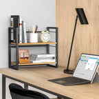 ART-GIFTREE Office Desk Shelf Organizer, Wood Desktop Bookshelf Supplies Storage Rack, Shelf for Top of Desk and Dresser (Black-2 Tier)