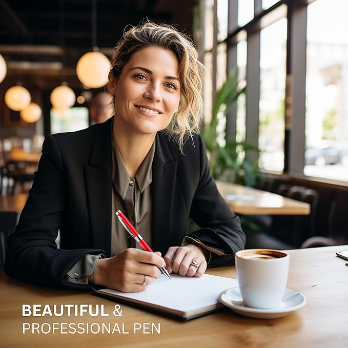 ZenZoi Red Elegant Executive Rollerball Pen - Smooth Writing Fine Point Roller Gel Ink Refills - Fancy, Luxury Gift Set for Men or Women - Premium, Refillable, Professional