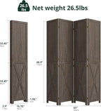 Cozy Castle Wood Room Divider, 4 Panels Folding Privacy Screen, 66.9'' Wall Divider, Barnwood Room Separator, Freestanding Partition, Temporary Wall for Decorative, Rustic Brown