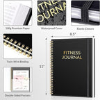 Fitness Journal Workout Planner for Women & Men, A4 (8.5" x 11") Workout Journal Log Book Planner Gift for Track Gym Essentials, Home Workouts, Track Progress, Achieve Wellness Goals, Black