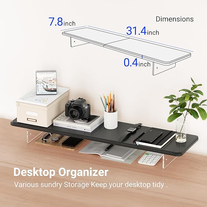 AFOOYO Monitor Stand Riser,31.5-Inch LED Light Wood Computer Monitor Stand with Adjustable Acrylic Legs,Desk Accessories Desktop Organizer Stand for, Computer,Laptop,Printer,PC TV Screen Riser,Black