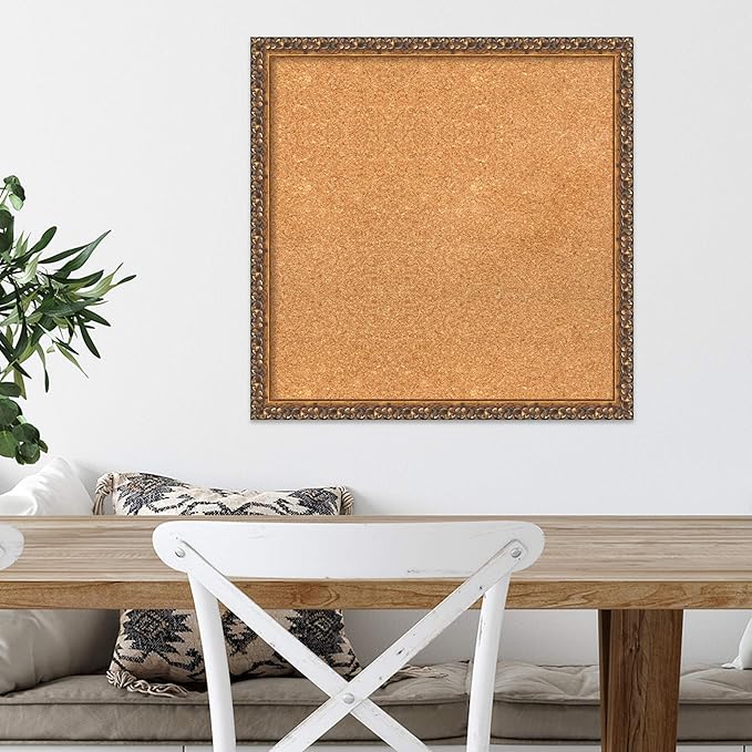Amanti Art Natural Cork Board for Wall, 22x22 Vision Board with Bronze Frame, Medium Corkboard Office Decor for Home Organization, Traditional Corkboard Pinboard to Display Items for Home