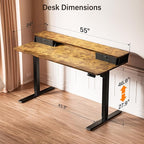 Kingant 55 x 24 Inch Electric Standing Desk with Dual Drawers, Height Adjustable Sit to Stand Computer Desk with Storage Shelf and C-Clamp Mount Compatibility for Home Office, Rustic Brown