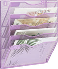 EASEPRES 5 Pocket Mesh Hanging Wall File Organizer, Wall Mounted Mail Paper Document Folder Holder, Clipboard Storage Organization Magazine Rack with Nametag Label for Office Home School, Light Purple