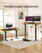 ErGear Electric Standing Desk with Drawers, 55″ x 28″ Gaming Table Compatible Monitor Stand, Stand up Desks, Home Office Height-Adjustable Desk with Storage Shelf, 4 Preset Heights, Vintage Brown