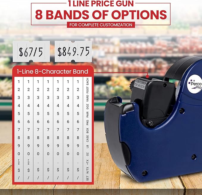 Perco Pro 1 Line Price Gun - Includes 1 Line Pricing Gun, Pre-Loaded Roll of 1,000 White Labels and Ink Roll