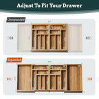 Silverware Organizer Large, Magnetic Connected Expandable 13 Slots Silverware Drawer Organizer From 21 to 37.4 Inches, Adjustable Flatware and Cutlery Holder, Bamboo Utensil Tray for Kitchen Acacia
