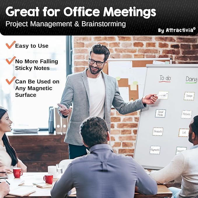 Dry Erase Magnetic Labels 2.8 x 1.8 in, Pattern Borders, Small Dry Erase Magnets, 40-Pack, Colored Erasable Write-On All-Purpose Labels, for Office, Education, Home, Whiteboard