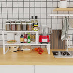 Jojocross Expandable Cabinet Shelf Organizer Storage Spice Rack Shelves for Kitchen Stackable Adjustable Pantry Cupboard Bathroom Countertop Desktop(2Packs/White/Large)