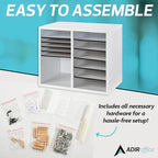 AdirOffice Wooden Adjustable Literature Organizer, 12 Compartment Office Mailbox, or Classroom Literature Organizer, White