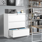 FLIXELIO File Cabinets 3 Drawer,Metal Office Storage Filing Cabinet with Lock,White Lateral Filing Cabinet for Home Office,Horizontal Locking File Cabinets for Legal/Letter/A4 Files,Assembly Require