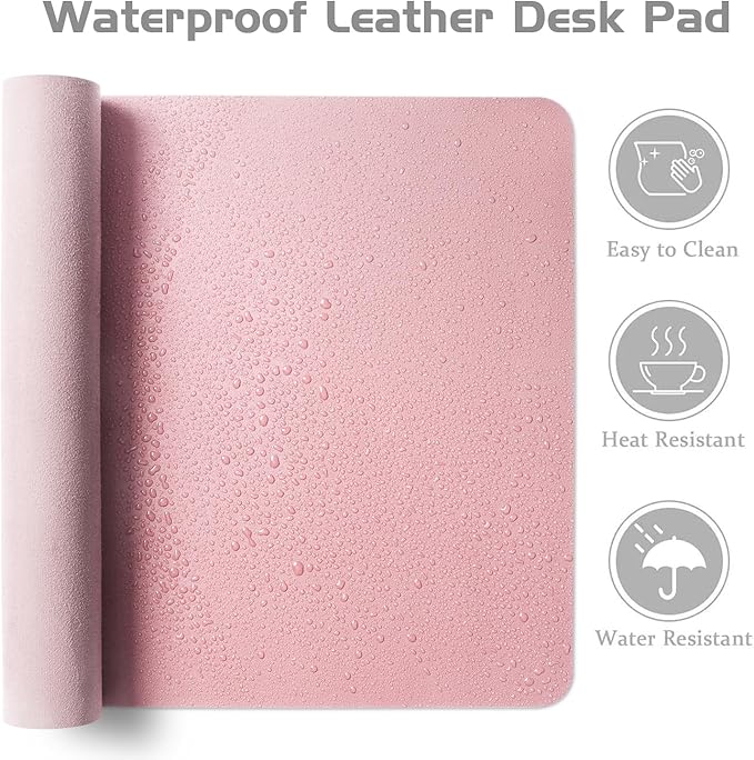 Aothia Leather Desk Pad Protector - Large Mouse Pad, Office Desk Mat, Non-Slip PU Leather Desk Blotter, Laptop Desk Pad, Waterproof Desk Writing Pad for Office and Home (Pink, 38" x 13.7")