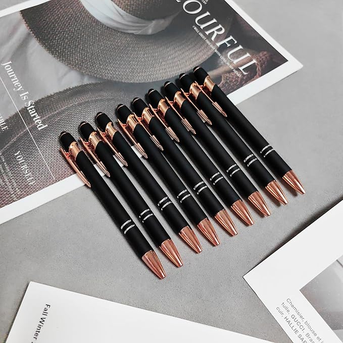 Aozora 9 Pack Ballpoint Pens Smooth Writing 2-in-1 Stylus Retractable Ballpoint Pen with Stylus tip, Office Decor Metal Stylu Pen for Touch Screens, 1.0 mm Black Ink (Black)