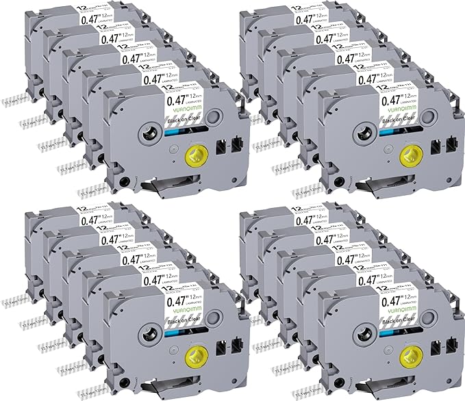 20-Pack TZe131 TZe TZ Tape 12mm 0.47 Laminated Clear Label Tape Compatible with Brother P Touch Label Maker Tape TZe-131 TZ-131 TZ131 for Brother PTD210 PTD220 PTD600 PTD410 PTD202 Printer
