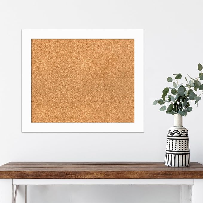 Amanti Art Natural Cork Board for Wall, 21x25 Vision Board with White Frame, Medium Corkboard Office Decor for Home Organization, Casual Corkboard Pinboard to Display Items for Home Organization in