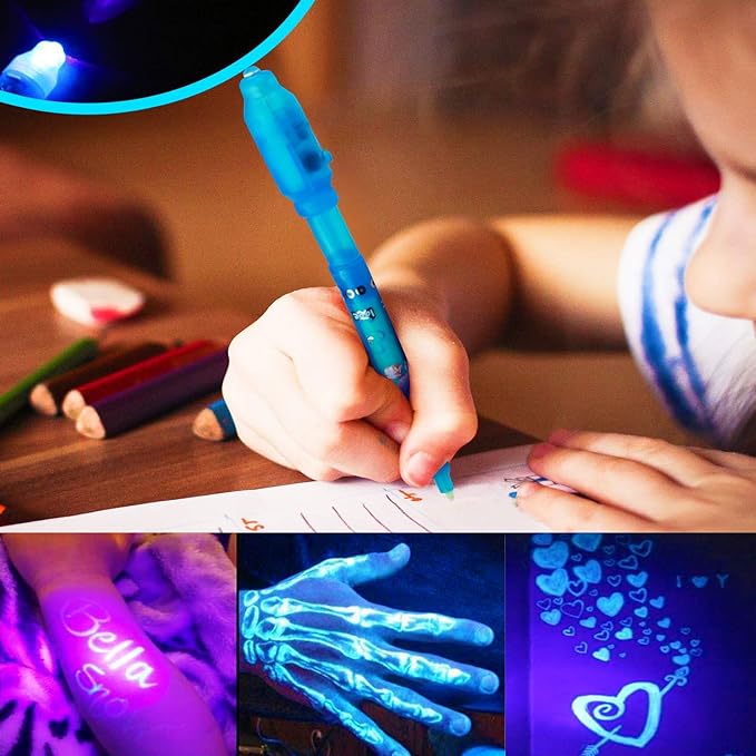 Invisible Ink Pen 24Pcs Spy Pen with UV Light Magic Marker Kid Pens for Secret Message and Birthday Party,Writing Secret Message for Easter Day Halloween Christmas Party Bag Gift