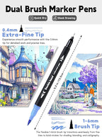 AEDAGA 60 Colors Dual Tip Brush Pens, Fine Felt Tip and Brush Tips Colored Pens for Adults, Coloring Markers for Coloring Book Bullet Journaling Note Taking Hand Lettering