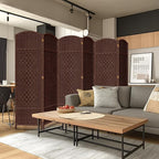 DURASPACE 6 Panel Room Divider, 6ft Tall Folding Privacy Screen, 19.5" Wide Panels, 360°Rotation, Hand-Woven Freestanding Wood Partition for Room Separation
