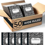 Rosmonde 50 Pack Composition Notebooks Bulk Wide Ruled, 200 Pages (100 Sheets), 9-3/4 x 7-1/2, Hard Cover, Bulk Black Marble Composition Notebook, Bulk Office Notebooks, Bulk Notebooks School Supplies
