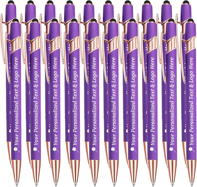 STREADVE Personalized Custom Pens 20 Engraved Writing Pen with Name Logo, Customized Promotional Items Stylus Pen Gifts for Women Realtor Birthday Wedding Business, Purple