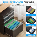 Bestoo 3-Drawer Mobile File Cabinet with Lock, Metal Filing Cabinet on Wheels for Home Office Under Desk, Fits File Folders, Letter/Legal/F4/A4 Size, Assembly Required (Black)