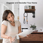 Lwenki Key Holder for Wall, Decorative Key and Mail Holder with Shelf Has Large Key Hooks for Bags, Coats – Paulownia Wood Key Hanger with Mounting Hardware (9.8”W x 6.7”H x 4.2”D) (Brown)