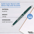 DISCOUNT PROMOS Custom Langham Ballpoint Pens Set of 50, Personalized Bulk Pack - Black Ink, Great for Office, School, Business, Tradeshows - Hunter Green