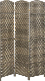 HOMCOM 3 Panel Room Divider, 6' Tall Folding Privacy Screen, Hand-Woven Freestanding Wall Partition for Home Office, Bedroom, Dark Rustic Oak