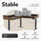 HUANUO 65.5" × 57.6" Electric L Shaped Standing Desk with 6 Storage Drawers, 2-Tier Corner Sit Stand Desk with Power Strip Tray & Cable Grommets, Height Adjustable Computer Gaming Table, Walnut